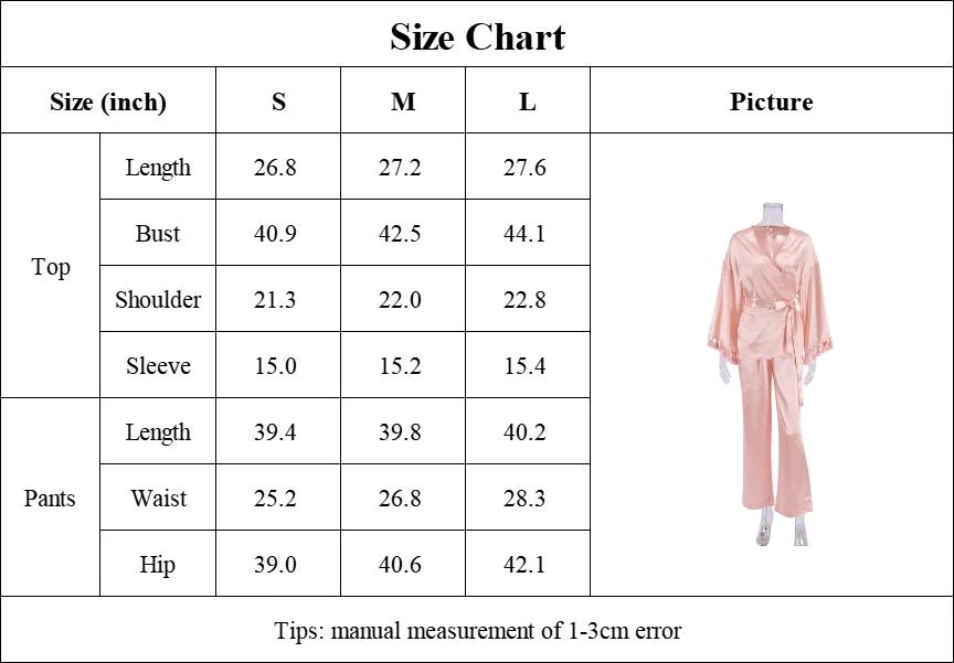 Womens Tassel Long Sleeves Satin Pajamas 2 Pieces Robe Set Pink Pajama Robe Sleepwear