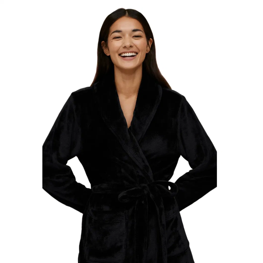 Customized Plain Plush Supersoft Women′s Flannel Robe Manufacturer