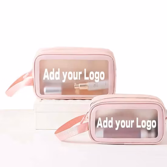 Modischer, luxuriöser, wasserdichter Halter, transparenter Kulturbeutel, PU und transparentes PVC, Werbe-Kosmetik-Make-up-Tasche, grundlegende Anpassung